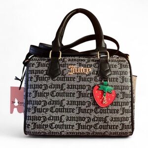 Juicy Couture Black and Gray Satchel with Strawberry Charm
